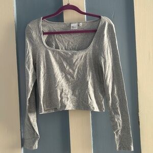 TNA (Aritzia) Squareneck Long Sleeve Top in Heather Chrome